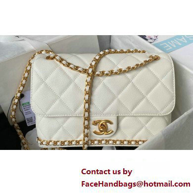 Chanel Grained Calfskin  &  Gold-Tone Metal Chain Flap Bag AS4489 White 2023